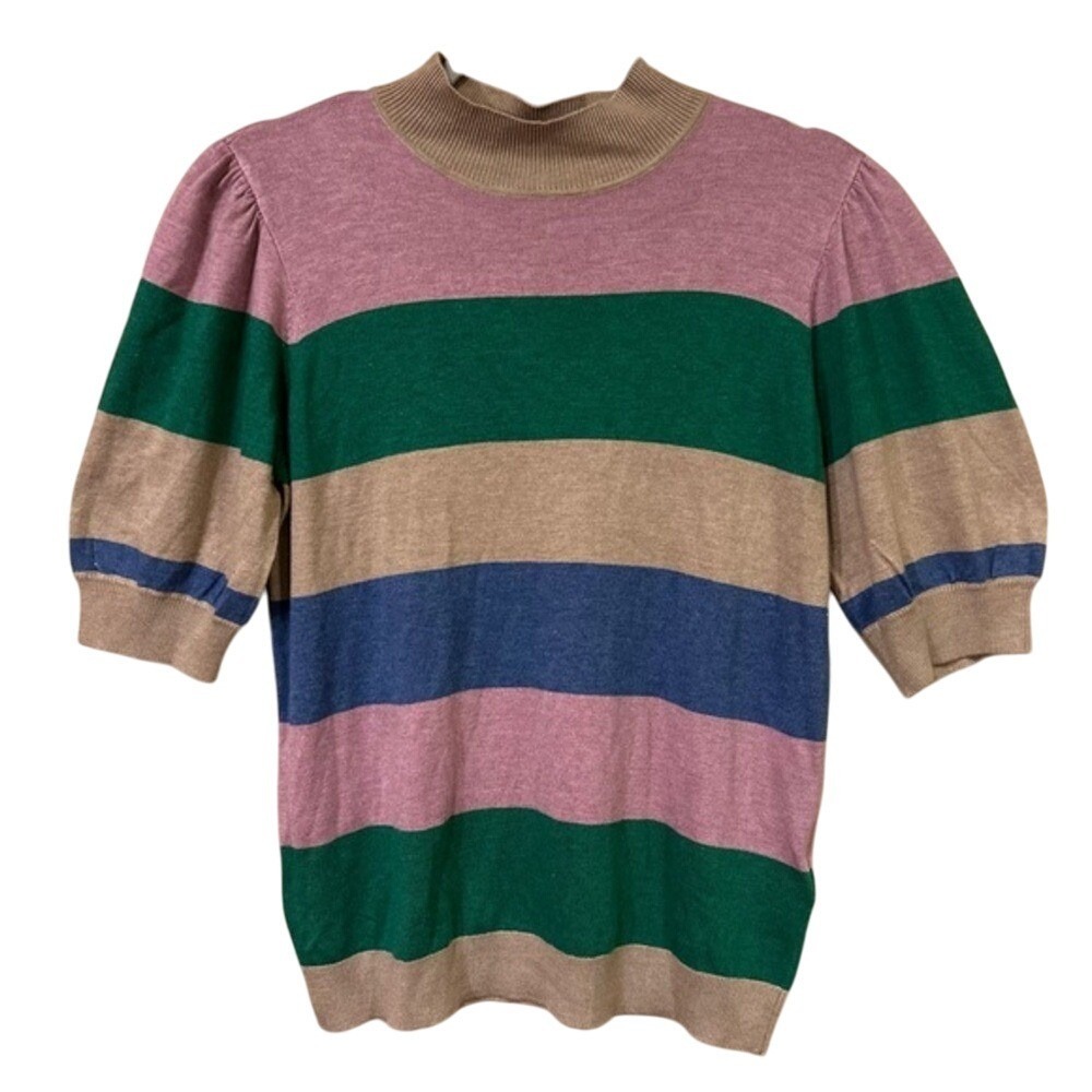 B.Young Womens Puff‎ Sleeve Stripe Sweater Multicolor Size Large Colorblock